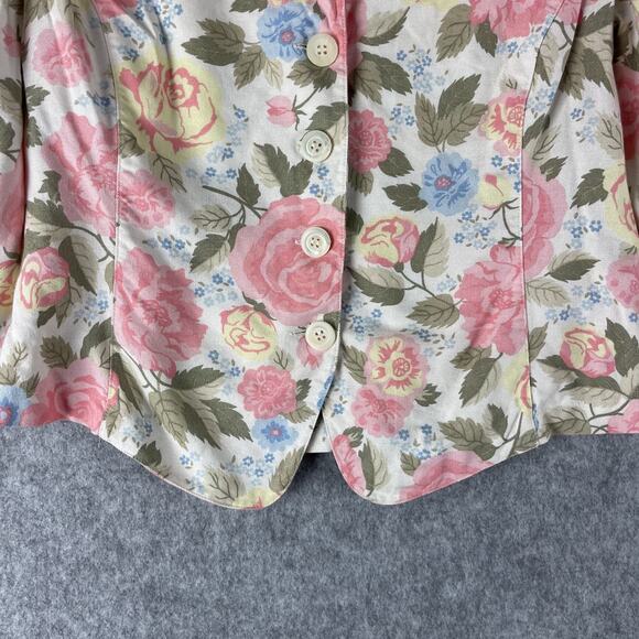 Vintage Mondi Blazer Jacket Womens 40 Floral Linen Blend Crop Boho Cottage 80s - Picture 3 of 16